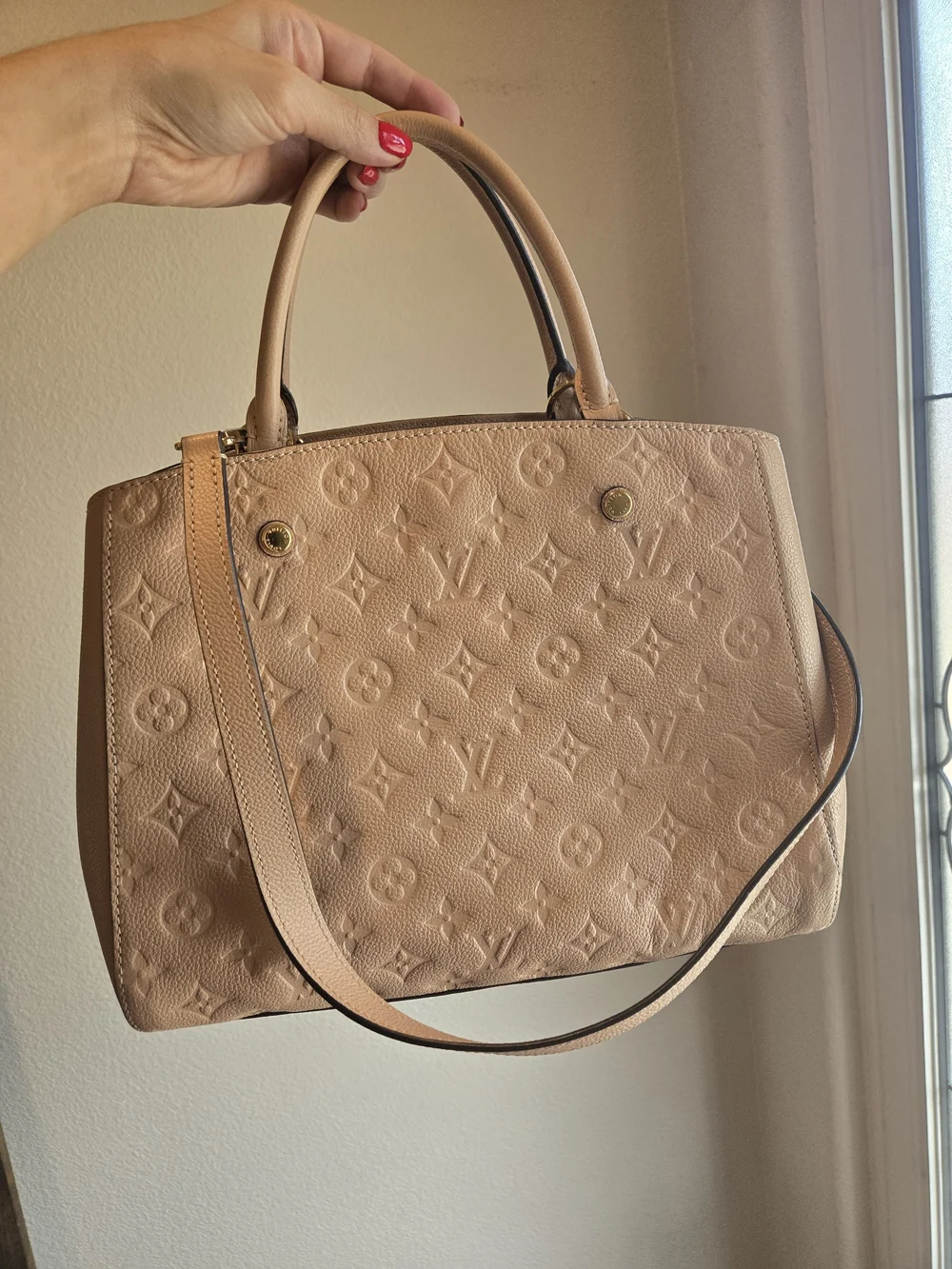 Louis Vuitton Beige Embossed Monogram Leather Tote